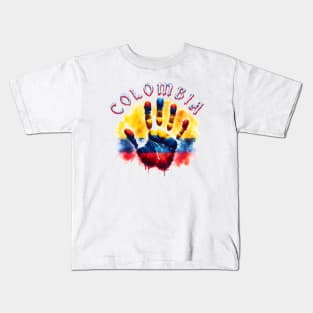 Colombian Pride Handprint Flag Watercolor Art Kids T-Shirt